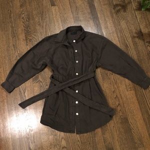 ASOS DESIGN Denim oversized belted shirt dress in chocolate US 8